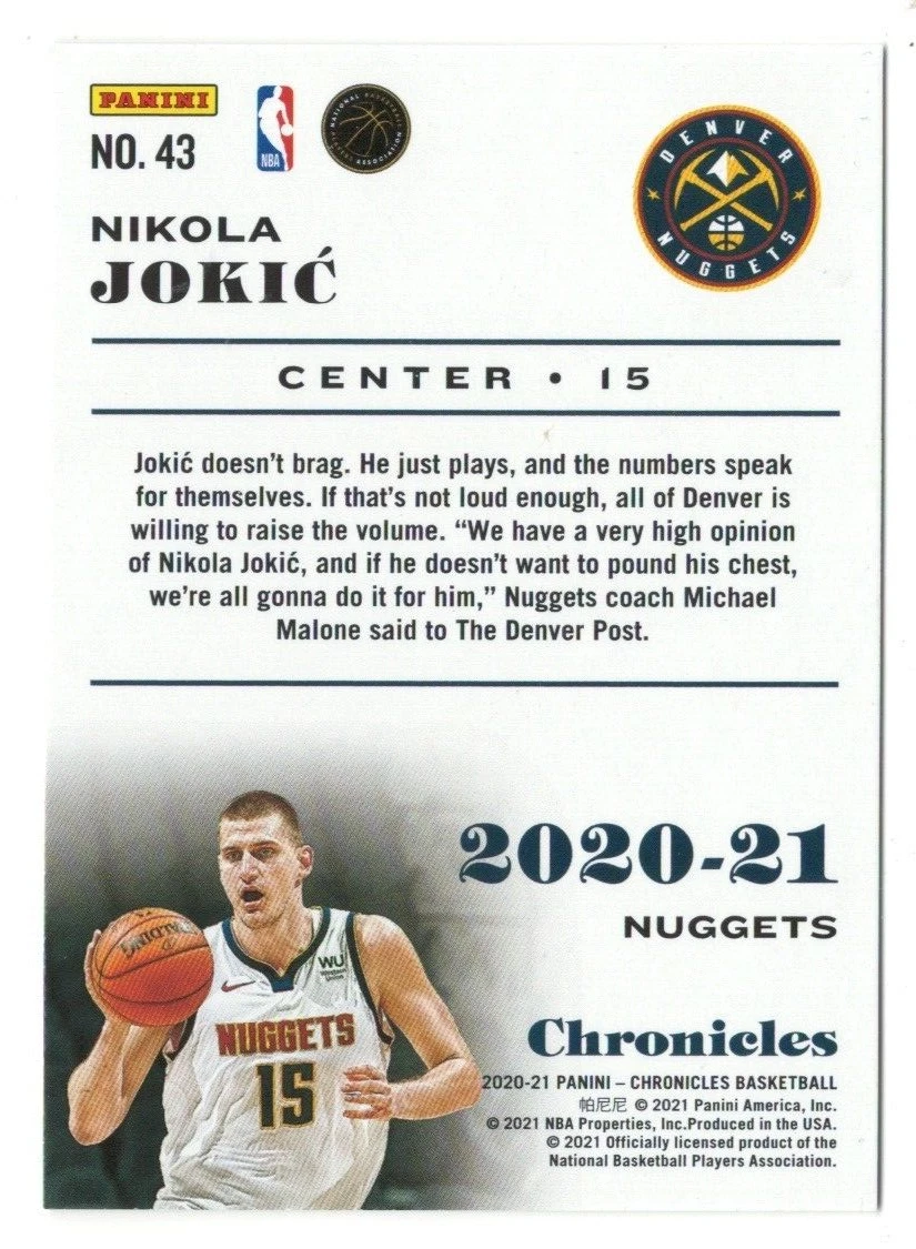 Nikola Jokic 2020 21 Panini Chronicles 43 Basketball Card eBay