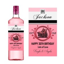PERSONALISED NAME GORDONS PINK  GIN BOTTLE GREEN LABEL HAPPY BIRTHDAY NOVELTY