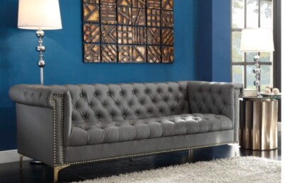 MacArthur PU Leather Modern Contemporary Button Tufted with Gold Nailhead Tri