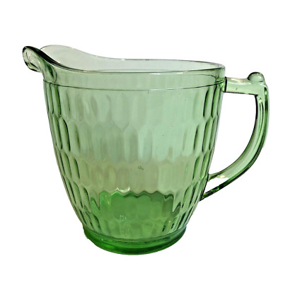 Depression Jeannette Green Hex Optic Honeycomb Glass Pitcher 5'' Vintage READ
