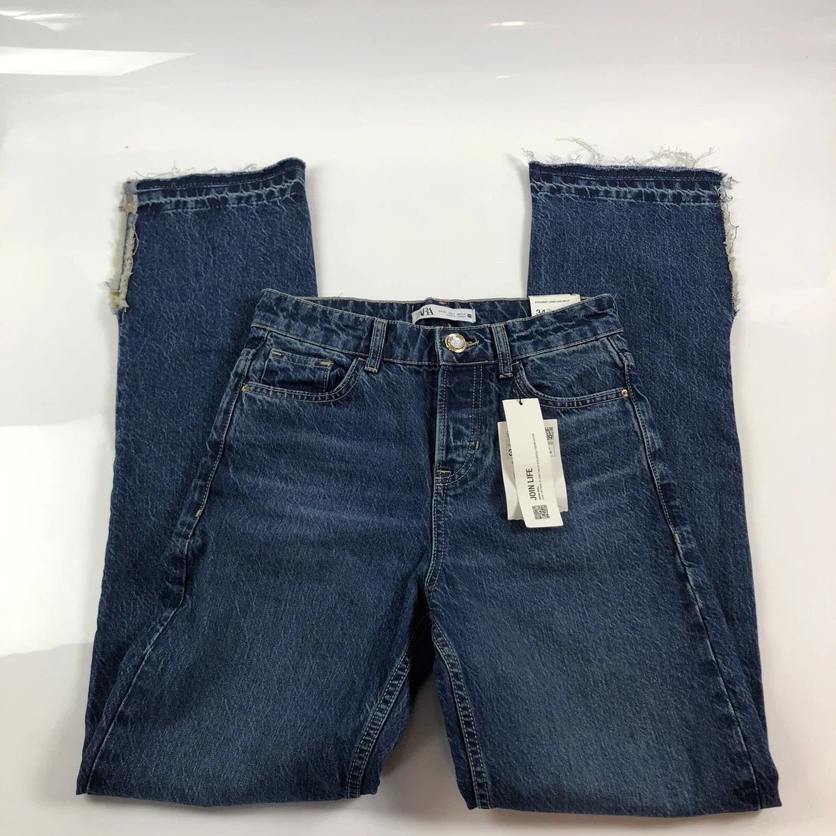 zara womens straight long leg split denim jeans size 2