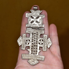 Antique Ethiopian Coptic Christian Cross Hinged Silver Pendant, Ethiopia