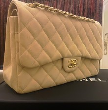 Chanel Timeless Classic Cream Jumbo Caviar Double Flap Leather Crossbody Bag Vgc