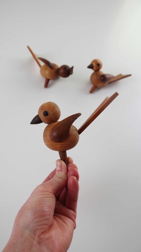 Holzvögel Teakholz Erzgebirge Holzvögel 3 Stück Trio Weber und Söhne - Bild 3 von 6