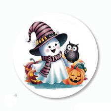 Cute Ghost with Owl Halloween Favors Envelope Seals Scrapbook Stickers Labels
