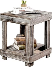 MyGift Rustic Torched Wood 2-Tier Accent End Table