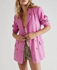 Free People Olivia Belted Blazer Jacket Linen Blend Siz M Pink Fuchsia NWOT 168