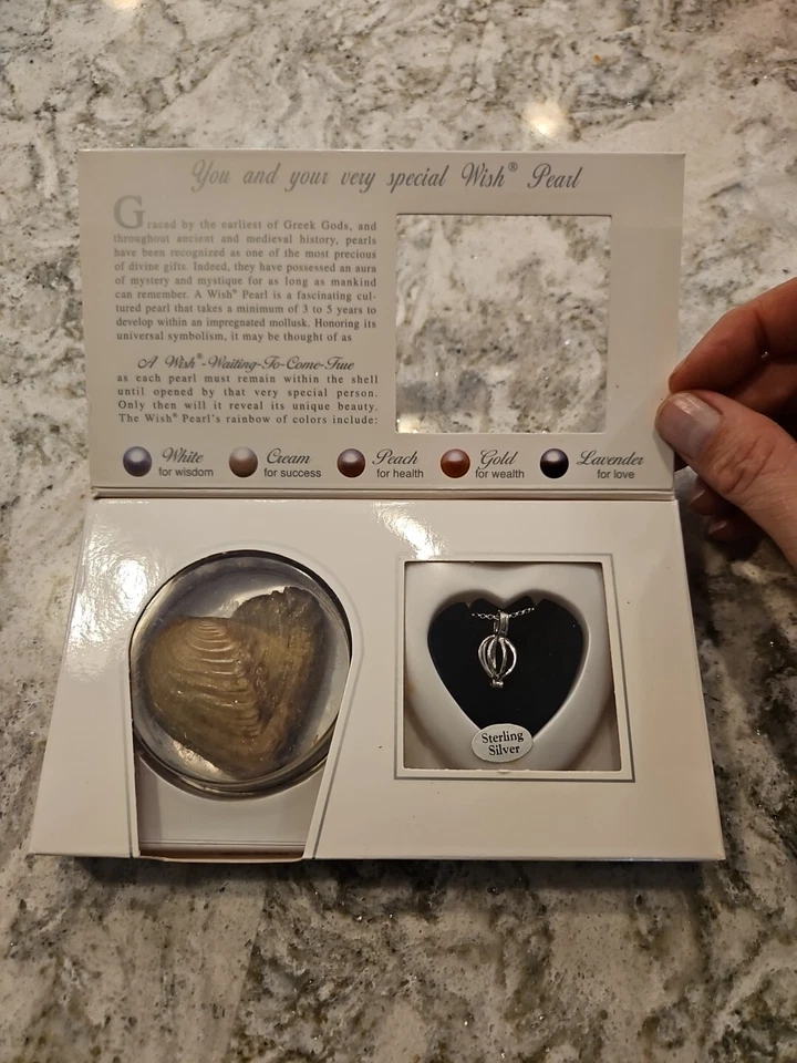 COLLAR COLGANTE CORAZÓN PERLA DESEO PLATA ESTERLINA *NUEVO* Foto 3 de 4