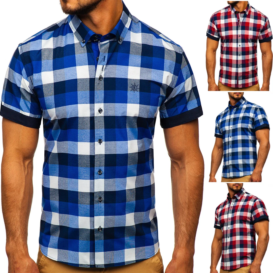 Freizeithemd Herrenhemd Kurzarm Hemd Shirt Slim Fit Basic Classic BOLF Kariert - Bild 1 von 1