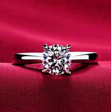 Silver SP 1.Ct Cubic Zirconia Engagement Promise Solitaire Ring RS64