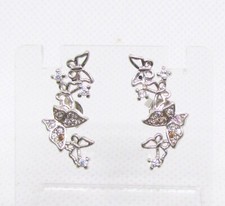 925 STERLING SILVER CUBIC ZIRCONIA BUTTERFLY CLIMBER EARRINGS 9x20MM 1.5G