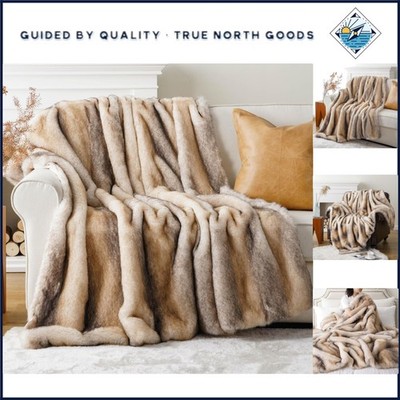 Modern Striped Faux Fur Throw Blanket, Skin Friendly for Napping & Relaxing