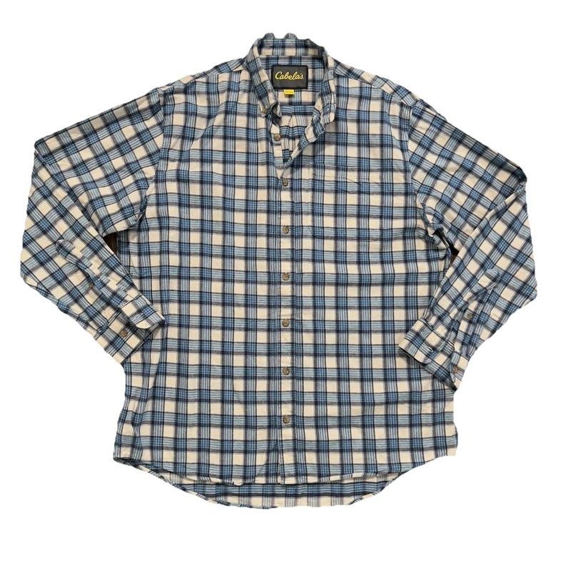 Cabelas Flannel Men’s XLT Blue Plaid Pocket Buttondown Shirt