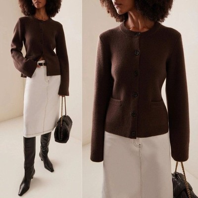 Jenni Kayne Cooper Cardigan Chocolate Brown Wool Cashmere Size S