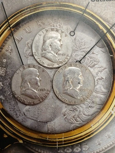 Silver 90% 1951 S, 1953 S, 1954 S Mint Franklin Half Dollars T-380