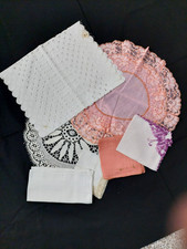 7 pcs - Various Off White/White/Color Crochet/Linen Doilies/Runner/Hankies - Lot