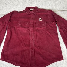 VTG Frostproof Flannel Shirt Maroon Large 16-16.5 Embroidered Ducks USA Cotton