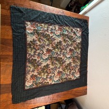 Echo Vintage 100% Wool Square Scarf Floral Houndstooth Green Black Made in Japan