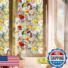 UQRUI Magnolia Flower Stained Glass Window Privacy Film 17"W x 78.74"L