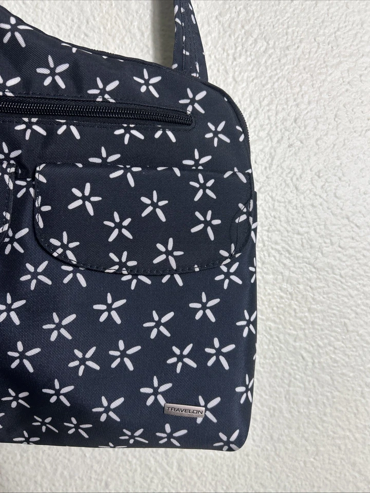 Bolso de Viaje Bandolera Travelon RFID Negro Blanco 11x11x2 Floral Foto 4 de 4
