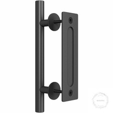 12" Heavy Duty Sliding Barn Door Handle, Pull and Flush Hardware Set, Black Powd