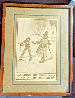 Edwardianischer antiker 1910 Morris & Bendien satirischer Cartoon-Druck gerahmt NYC Humor