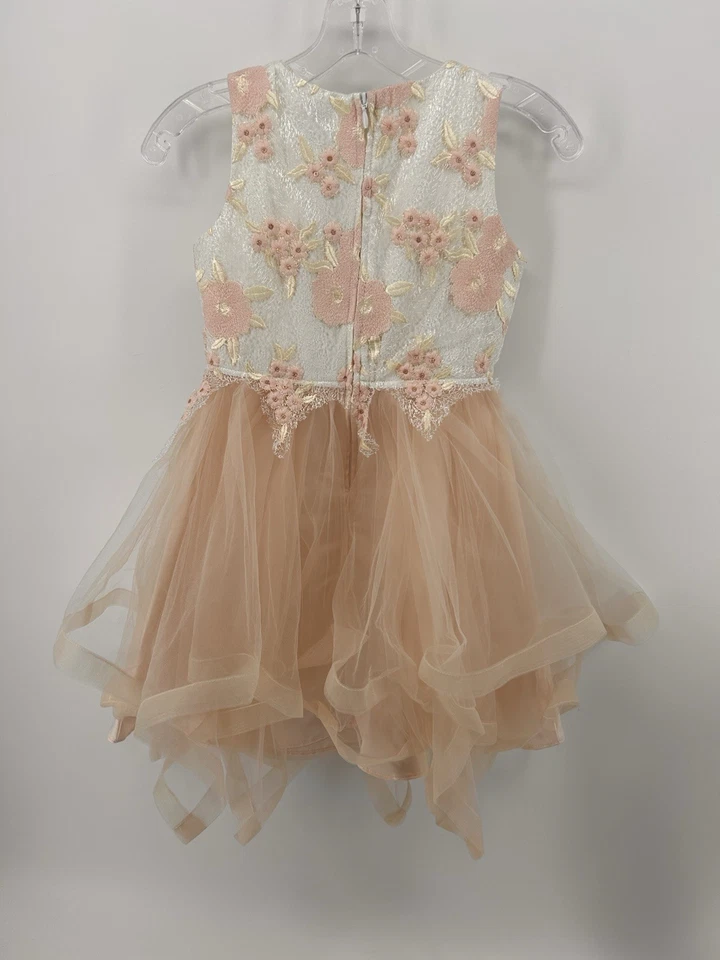 Blush by Us Angels Girls Tulle Peach Pink Lace Floral Party Dress Size 8 - Image 3 of 4