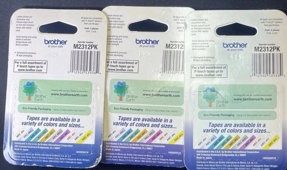 Paquete de 3 paquetes de cintas Brother P-touch M-2312PK de 1/2" impresión negra sobre tacto blanco Foto 2 de 2