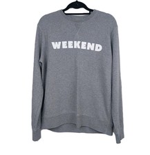 Mens M S Crew Neck Jumper Sweater Large Grey 'Weekend' Slogan Casual Lounge L