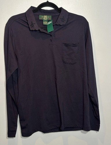 Camisa Orvis para mujer grande azul marino manga larga cuello bordado