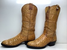 VTG MENS NOCONA COWBOY PATCHES OSTRICH SKIN BROWN  BOOTS SIZE 9.5 D