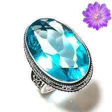 Swiss blue Topaz Gemstone 925 Sterling Silver Ring Handmade Jewelry Ring Gift