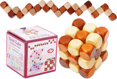 Wooden Twist Cube IQ Puzzle - Wooden Brain Teaser - Brain Teaser Puzzle for Chil