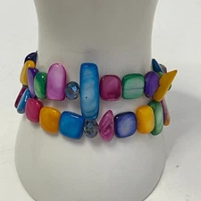 Colorful set of TWO beaded bracelets stretch style dyed stone costume jewelry