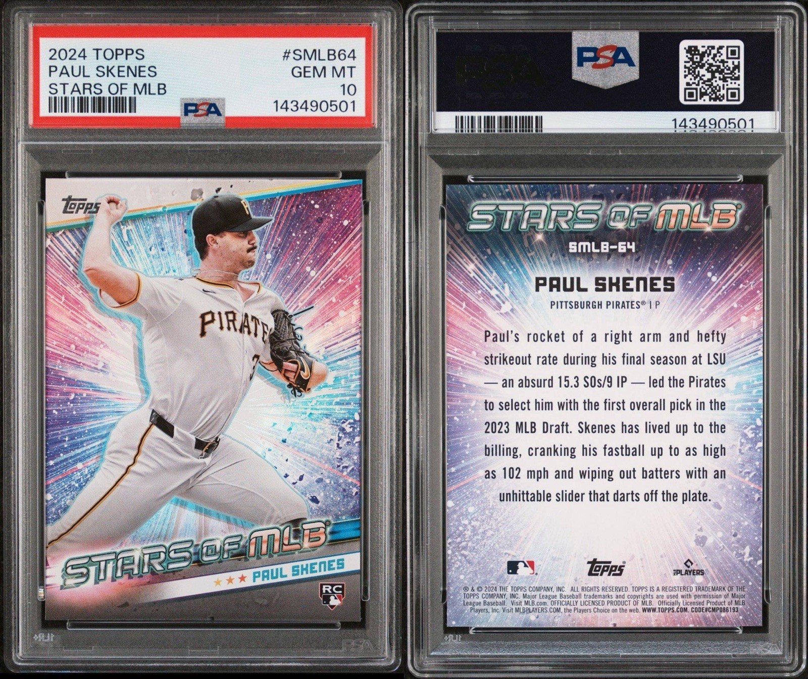 2024 Topps Update Series - Stars of Mlb Paul Skenes #SMLB-64 (RC) PSA 10 view 3