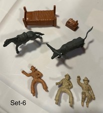 Marx Bar M Ranch, Chubby Cowboy  Accessories Longhorn Bull  Horse 1950's S/6