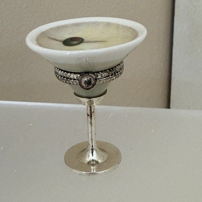 PHB Martini Cocktail Glass Hinged Box w/ Olive trinket - RARE