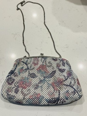 Whiting & Davis Chainmail Handbag Mesh With Vibrant Floral Pink Blue Purple