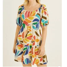 Tabitha Brown x Target XS Linen Blend Botanical Print Puff-Sleeve Mini Dress NWT