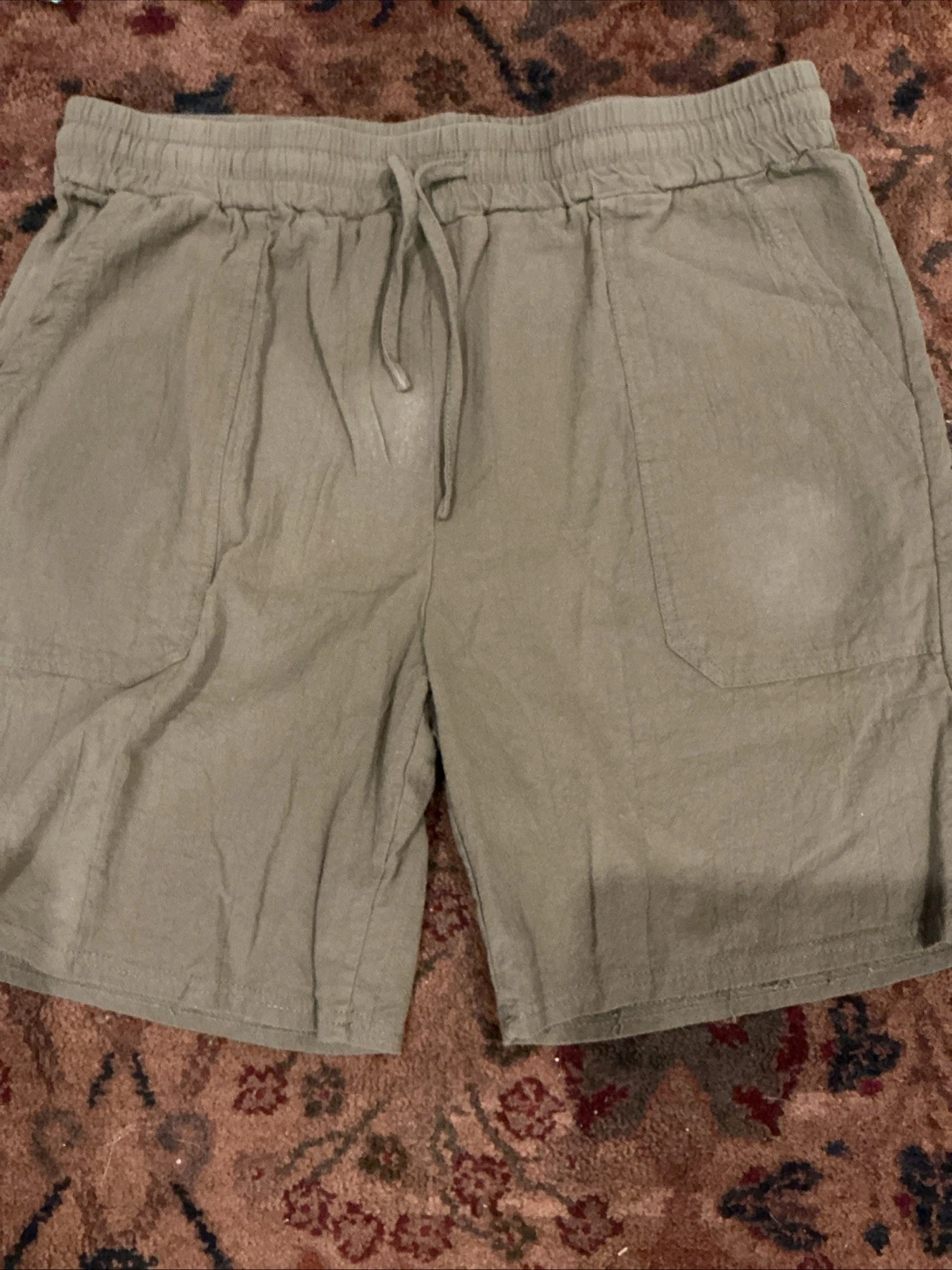 Men’s Casual Drawstring Linen Shorts, Two Front Pockets, Drawstring. LARGE