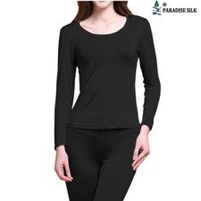 Pure Silk Knit Women Underwear Long Johns Top Only Long Sleeve Thermal Shirt[...