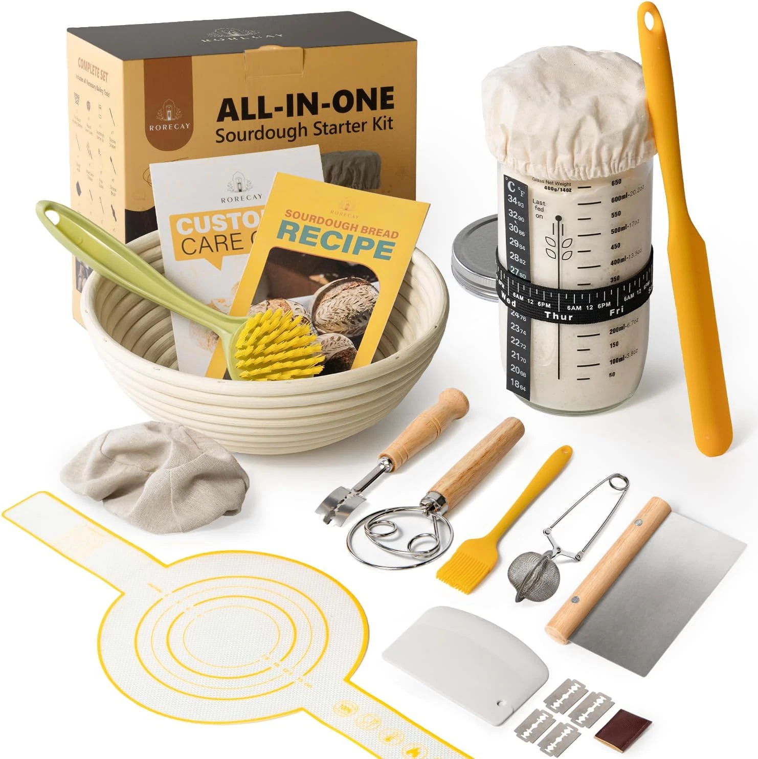 Sourdough Starter Kit, Banneton Bread Proofing Basket Set with 24Oz Starter Jar,
Opens in a new wind