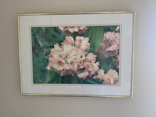 Floral Framed Wall Art Print Pink Rhododendrons Artist Signed 5/100 Oregon
