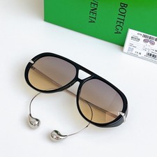Bottega Veneta BV1273 Women's Sunglasses Black Frame Brown Lens Silver Leg UV400