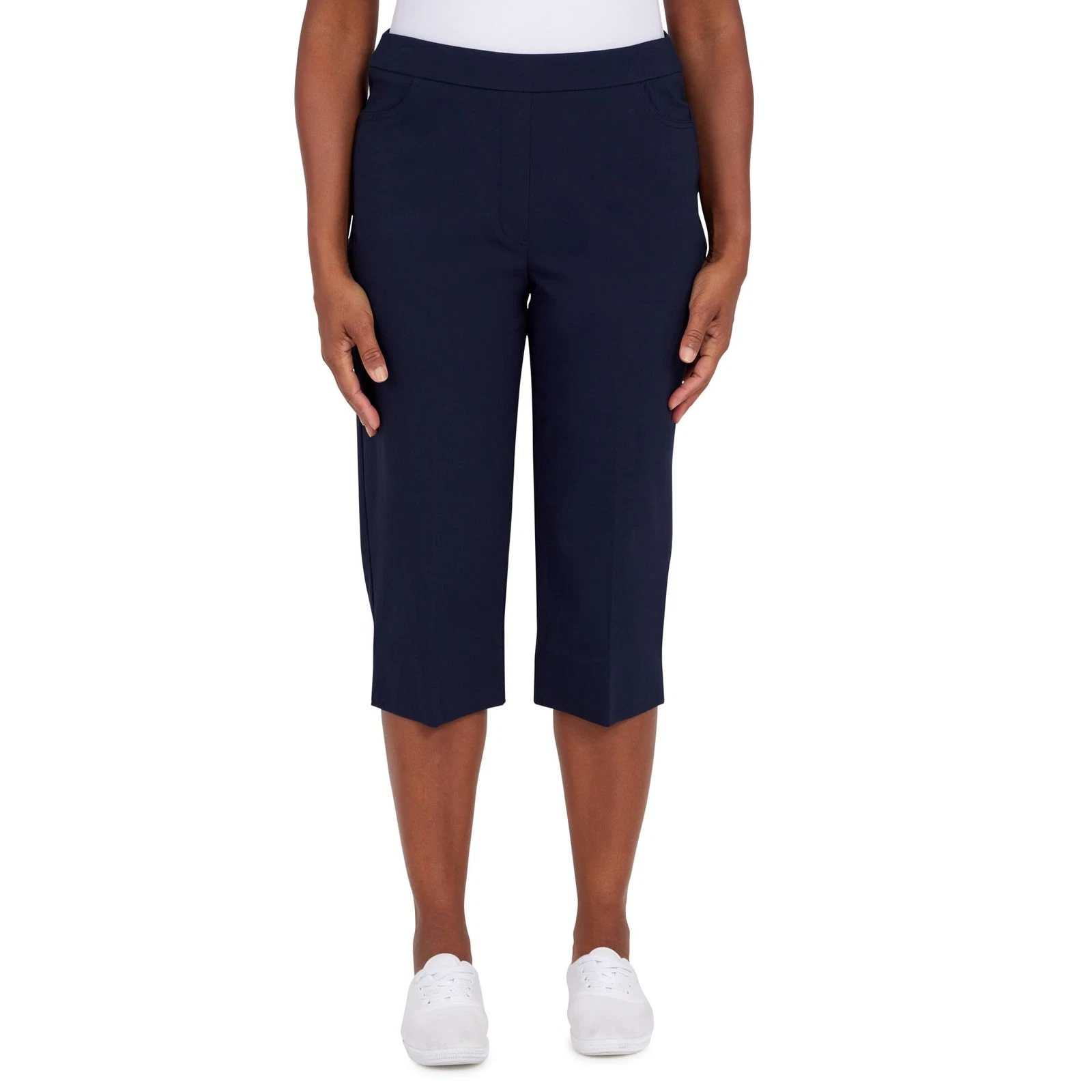 Alfred Dunner Womens Petite Allure Stretch Clamdigger Pant Navy Blue Size 16P