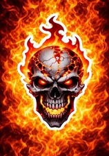 Flaming Skull Biker 3" 5" Vinyl Sticker Decal Multicolor Self-Adhesive