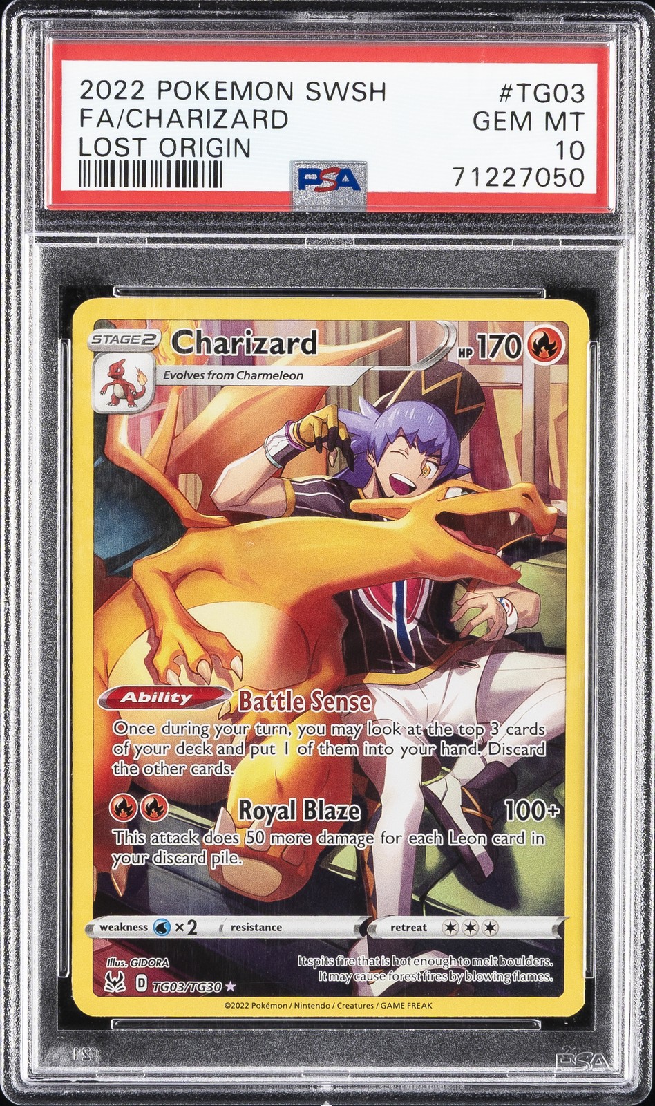 2022 POKEMON SWORD & SHIELD LOST ORIGIN #TG03 FULL ART/CHARIZARD PSA 10