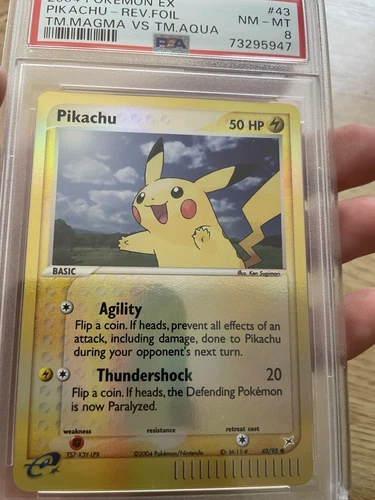 2004 Pokemon EX Pikachu Reverse Holo Team Magma vs. Team Aqua #43/95 PSA 8 NM