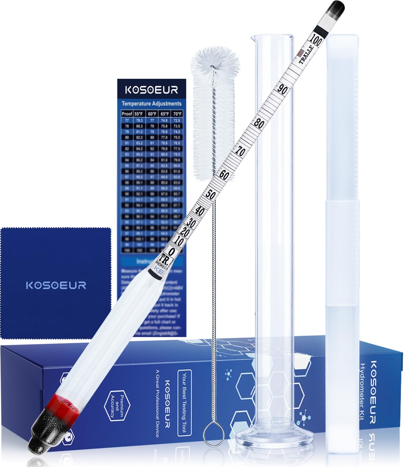 Alcohol Hydrometer Tester 0200 Proof Tralle Kit Plastic for Distilling