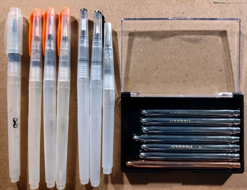 Multi Brand Travel Watercolor Paint Brush Set with Container and Water Brushes